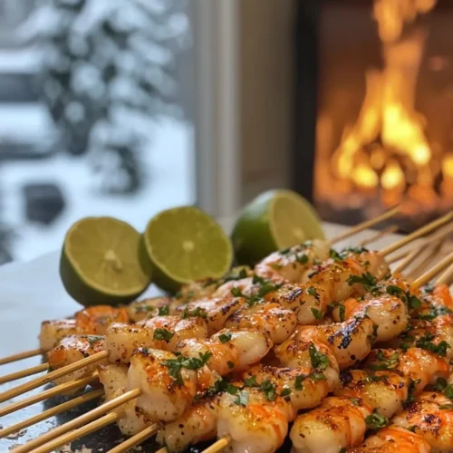 Brochettes de Crevettes Marinées Citron Vert & Coriandre 5 Brochettes de Crevettes Marinées Citron Vert & Coriandre (Grill ou Plancha)