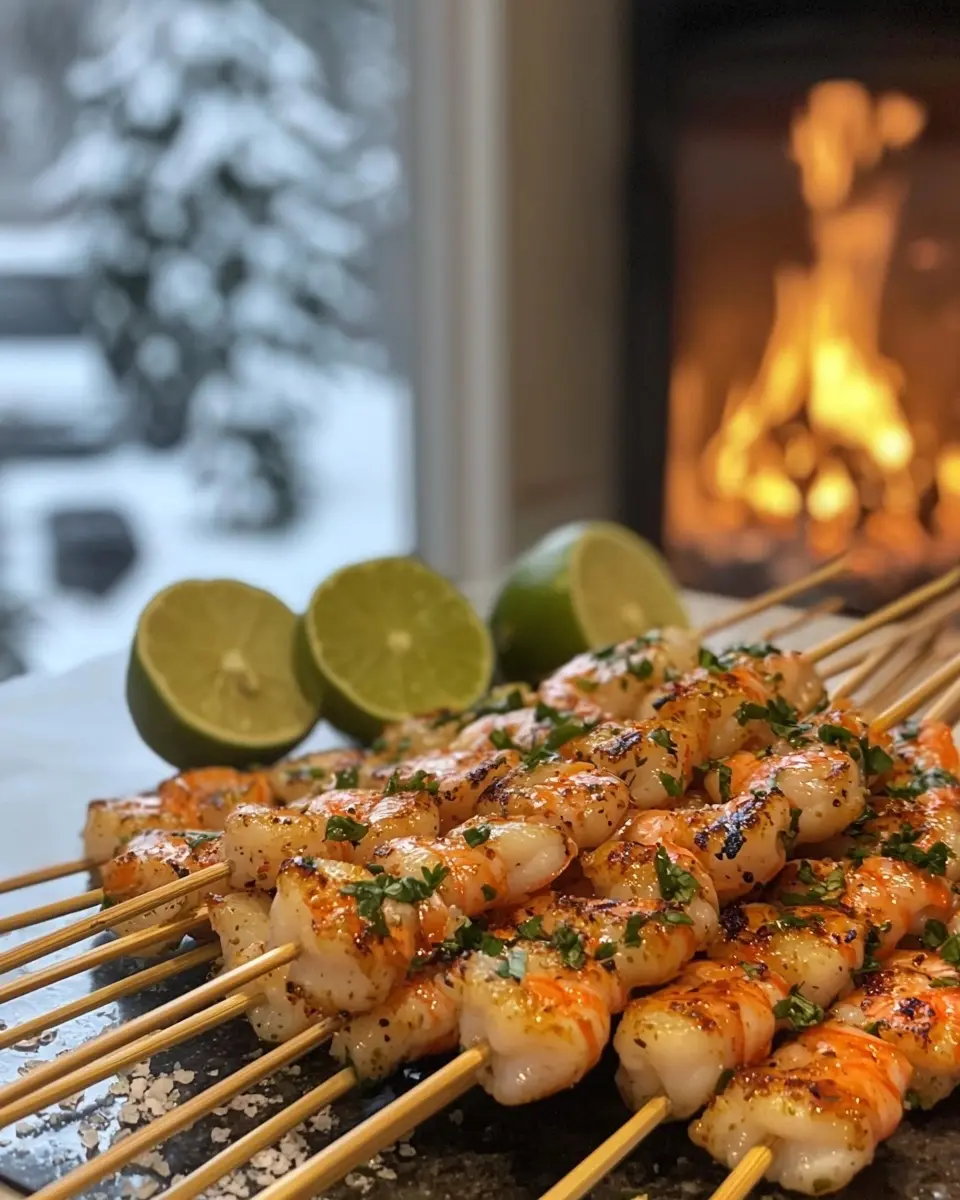 Brochettes de Crevettes Marinées Citron Vert & Coriandre 1 Brochettes de Crevettes Marinées Citron Vert & Coriandre (Grill ou Plancha)