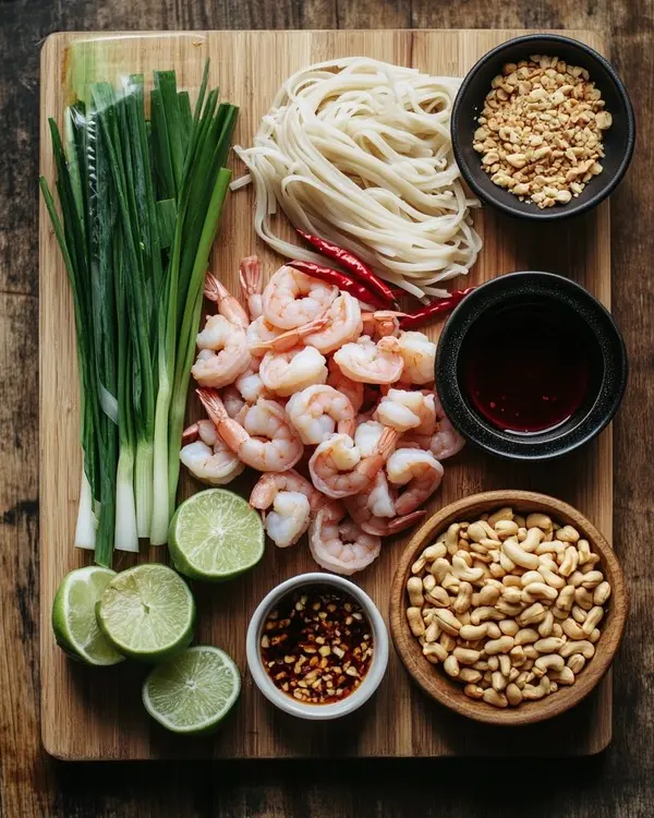 Nouilles Sautées aux Crevettes Thaï : Recette Facile et Goûteuse 2 Les ingrédients de nouilles sautées aux crevettes thaï
