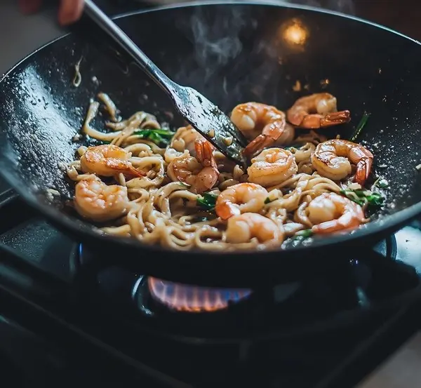 Nouilles Sautées aux Crevettes Thaï : Recette Facile et Goûteuse 3 Préparation de Nouilles Sautées aux Crevettes