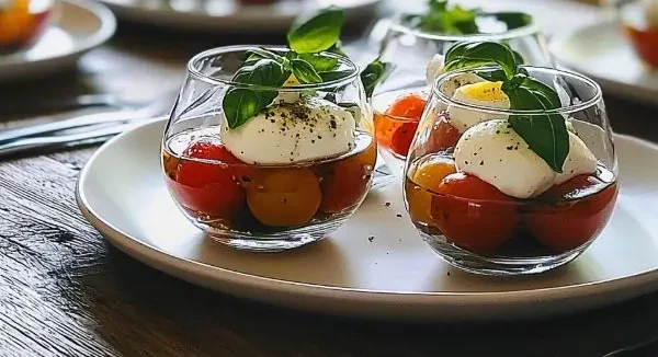 Verrines Apéritives Tomates Cerises Confites, Mozzarella et Basilic 4 Recette Verrines Aperitives Tomates Cerises Confites Mozzarella et Basilic e1747935383536