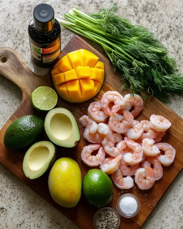 Tartare de Crevettes, Avocat et Mangue 2 Tartare de Crevettes ingredients