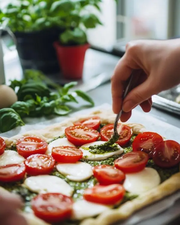 Tarte Express aux Tomates Cerises, Mozzarella et Pesto 3 Tarte aux tomates cerises preparation