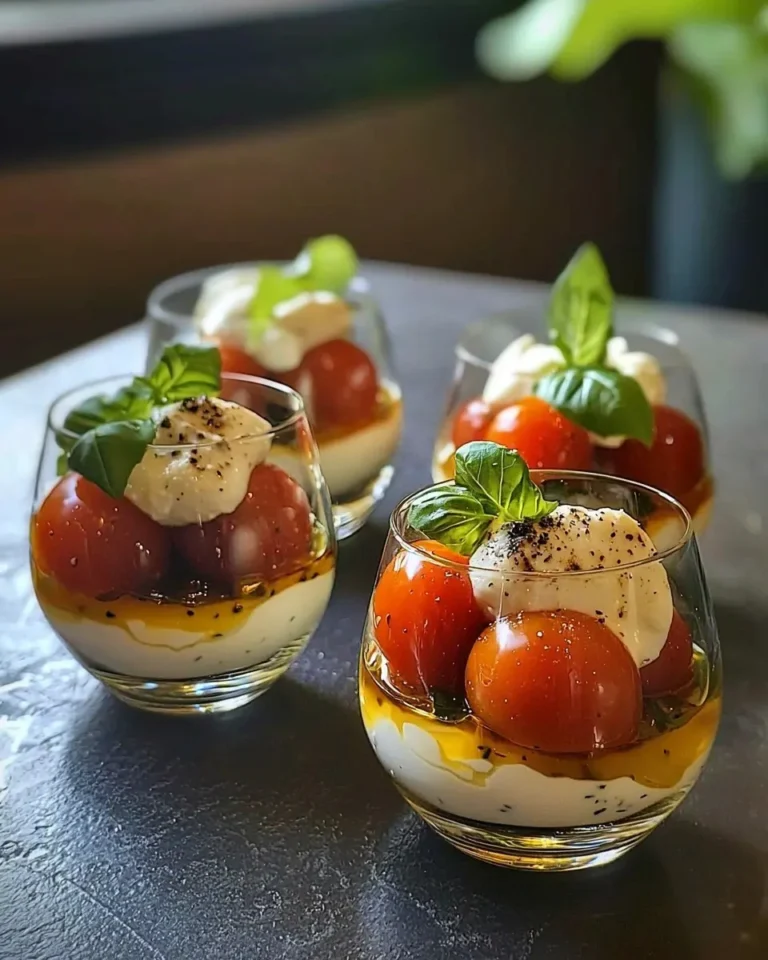 Verrines Apéritives Tomates Cerises Confites, Mozzarella et Basilic