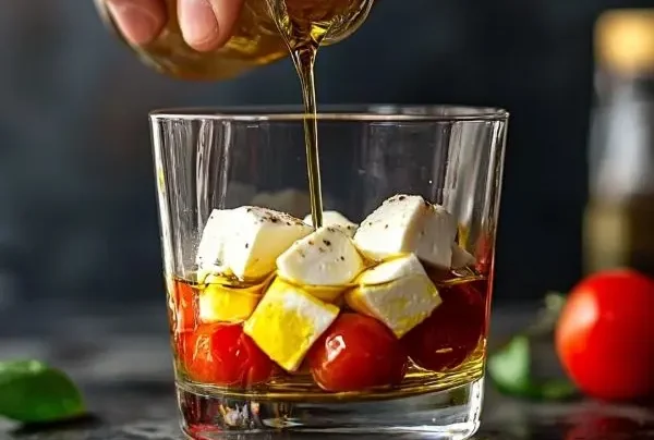 Verrines Apéritives Tomates Cerises Confites, Mozzarella et Basilic 3 preparation de la Recette Verrine de tomate mozzarella e1747935352706