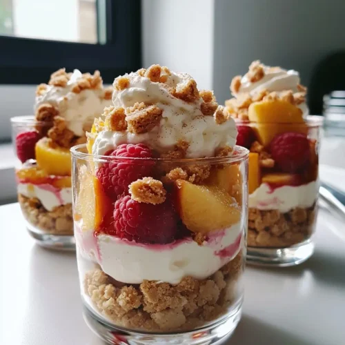 Crumble Minute en Verrine Irrésistible 5 Crumble Minute en Verrine Pêches Blanches, Framboises et Spéculoos