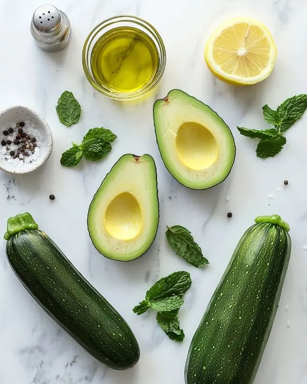 Velouté Glacé de Courgettes, Avocat et Menthe Soyeux 2 Ingrédients pour Velouté Glacé de Courgettes, Avocat et Menthe