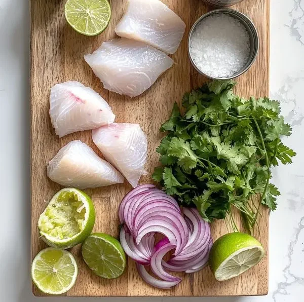 Ceviche de Daurade Onctueux 2 Les ingrédients pour Ceviche de Daurade, Lait de Coco, Citron Vert et Coriandre