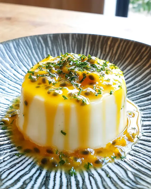 Panna Cotta au Lait de Coco Veloutée 4 Recette de Panna Cotta au Lait de Coco, Coulis de Fruit de la Passion et Zestes de Citron Vert