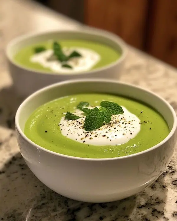 Velouté Froid de Petits Pois à la Menthe 4 Recette de Velouté Froid de Petits Pois à la Menthe, Nuage de Ricotta