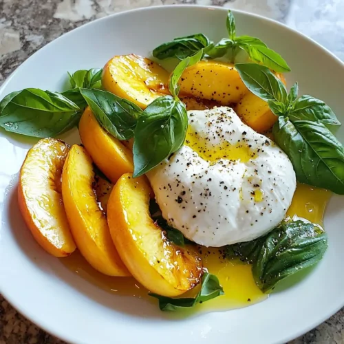 Salade Tiède de Pêches Rôties, Burrata et Basilic 5 Salade Tiède de Pêches Rôties, Burrata et Basilic