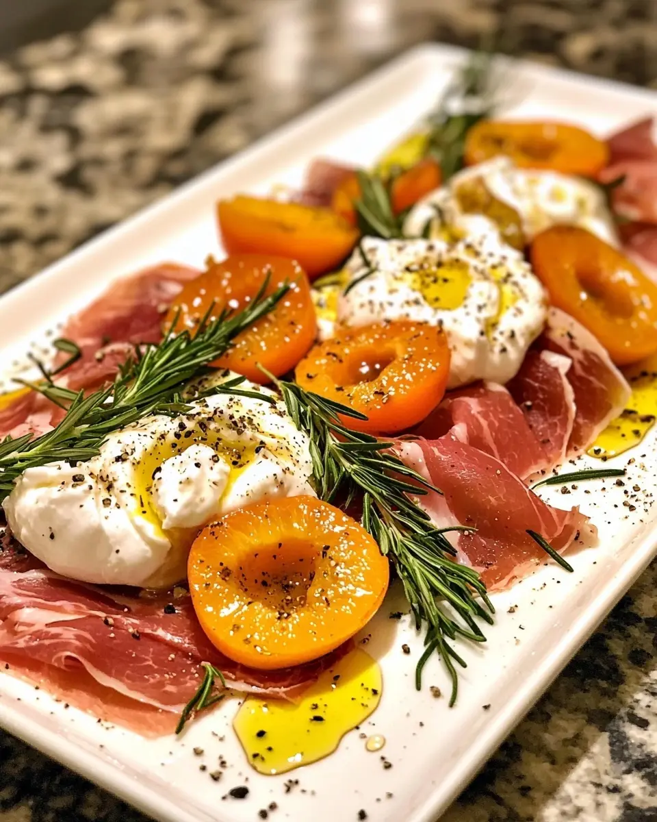 Salade d'Abricots Rôtis au Romarin, Burrata et Jambon 1 Salade d'Abricots Rôtis au Romarin, Burrata et Jambon de Parme
