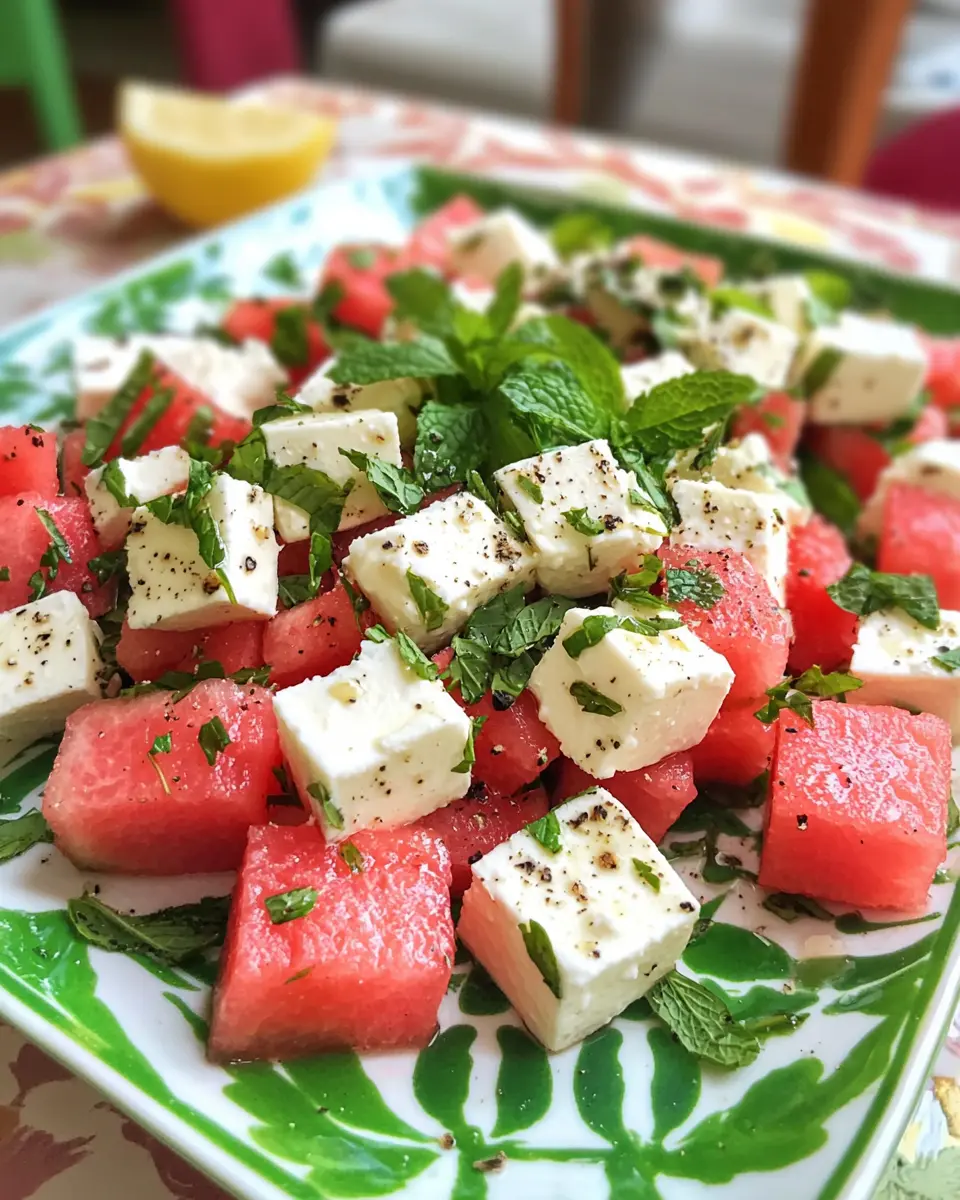 Salade de Pastèque, Feta et Menthe Fraîche 1 Salade de Pastèque, Feta et Menthe