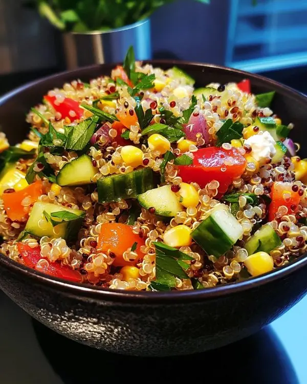 Salade de Quinoa Colorée Croquante 4 Salade de Quinoa Colorée aux Légumes Croquants, Feta et Herbes Fraîches
