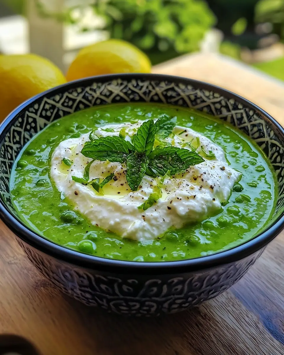 Velouté Glacé de Petits Pois à la Menthe Frappant 1 Velouté Glacé de Petits Pois à la Menthe, Nuage de Ricotta Citronnée