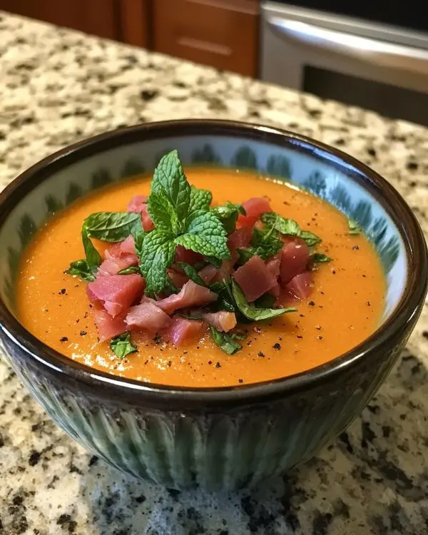 Gaspacho de Melon à la Menthe et Éclats de Jambon Cru 4 recette de Gaspacho de Melon à la Menthe et Éclats de Jambon Cru