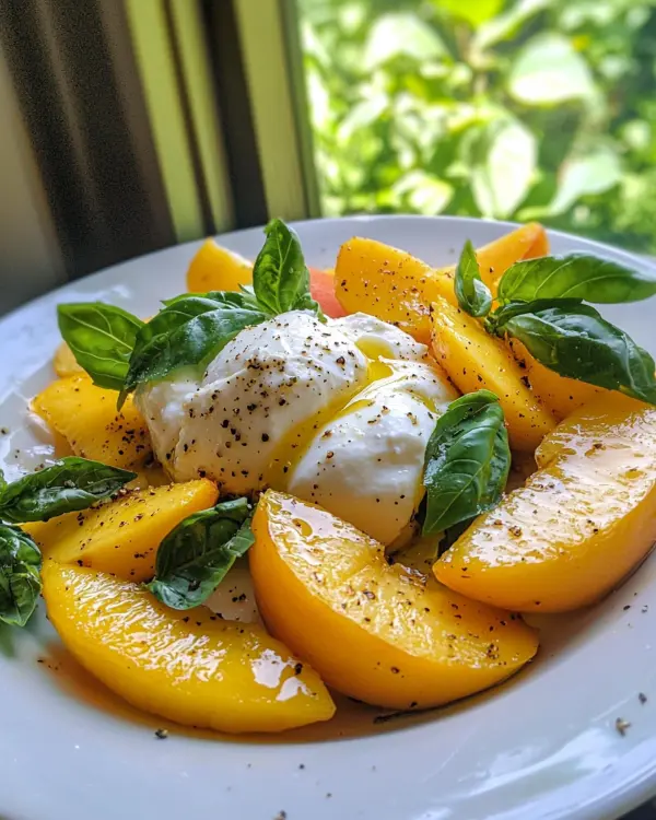 Salade Tiède de Pêches Rôties, Burrata et Basilic 4 recette de Salade Tiède de Pêches Rôties, Burrata et Basilic