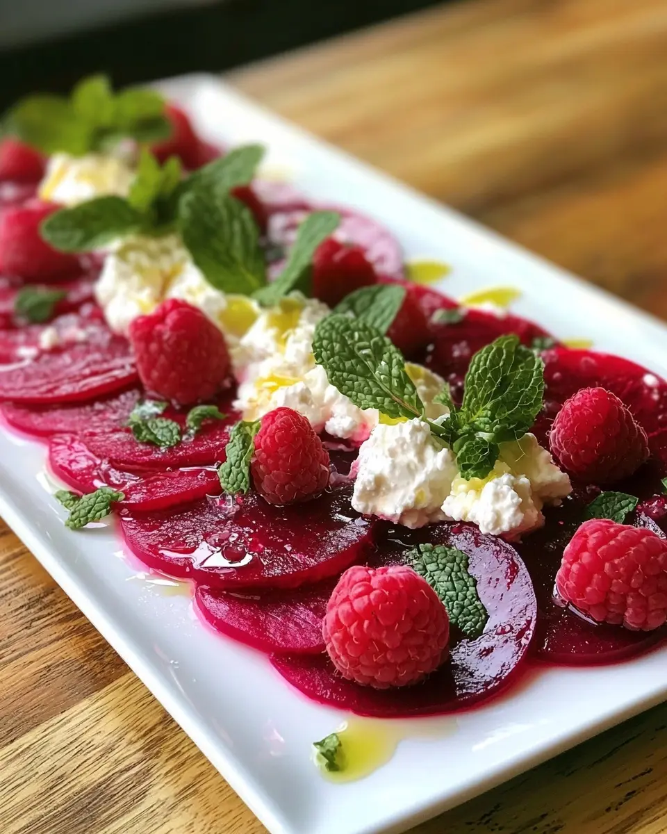 Carpaccio de Betterave Chioggia Sublime 1 Carpaccio de Betterave Chioggia, Chèvre et Framboises