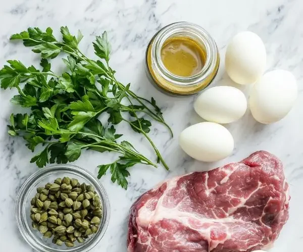 Langue de Bœuf Sauce Gribiche Fondante 2 Les ingrédients pour la recette Langue de bœuf sauce gribiche