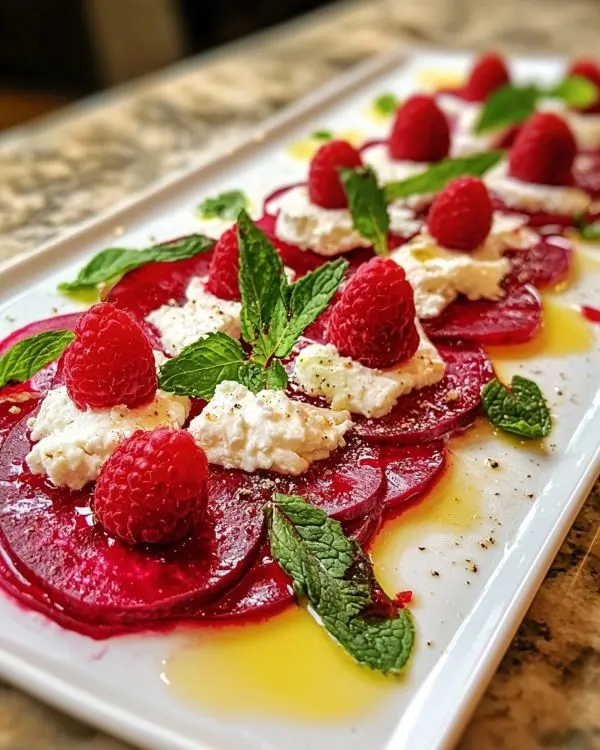 Carpaccio de Betterave Chioggia Sublime 4 Recette Carpaccio de Betterave Chioggia, Chèvre et Framboises