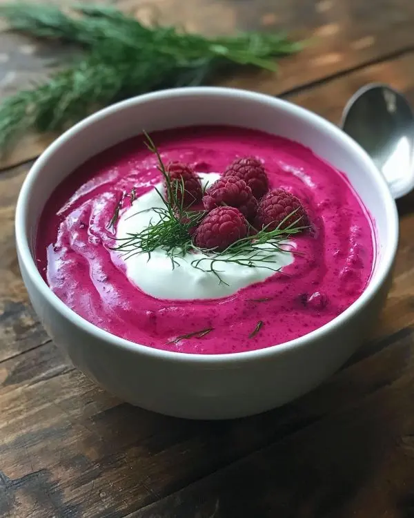 Velouté Froid de Betterave et Framboise Fusionné 4 Recette Velouté Froid de Betterave et Framboise, Yaourt Grec et Aneth