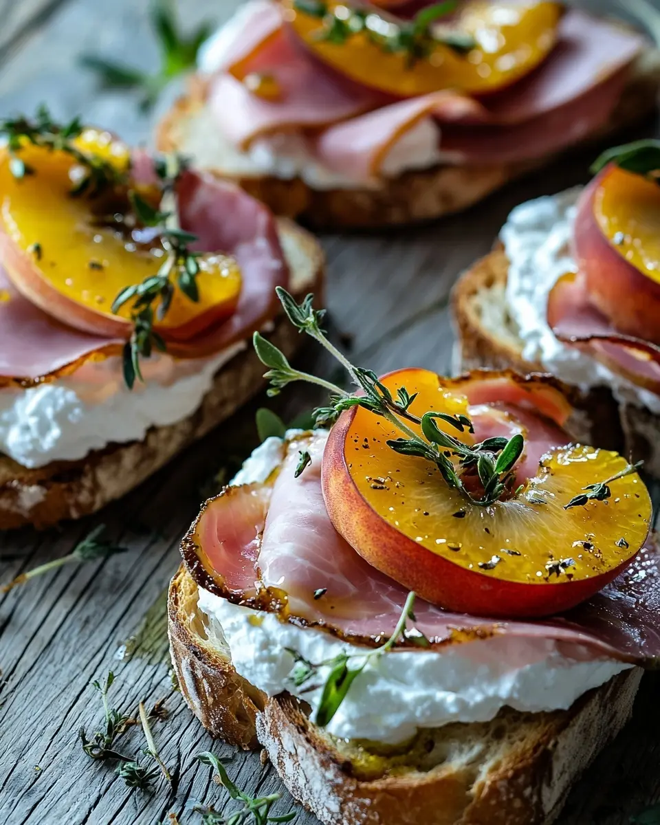 Tartines de Campagne Gourmandes 1 Tartines de Campagne – Ricotta Fouettée, Pêches Rôties au Thym & Jambon Serrano