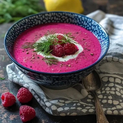 Velouté Froid de Betterave et Framboise Fusionné 5 Velouté Froid de Betterave et Framboise, Yaourt Grec et Aneth
