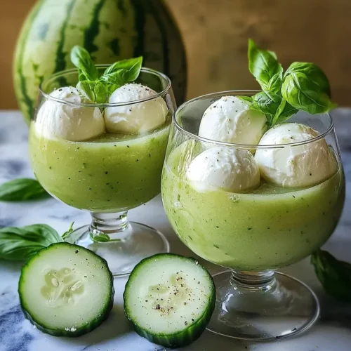 Velouté Glacé Melon, Concombre et Basilic 5 Velouté Glacé Melon, Concombre et Basilic, Billes de Mozzarella