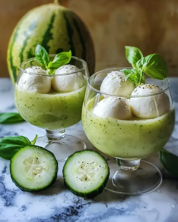 Velouté Glacé Melon, Concombre et Basilic 4 Velouté Glacé Melon, Concombre et Basilic