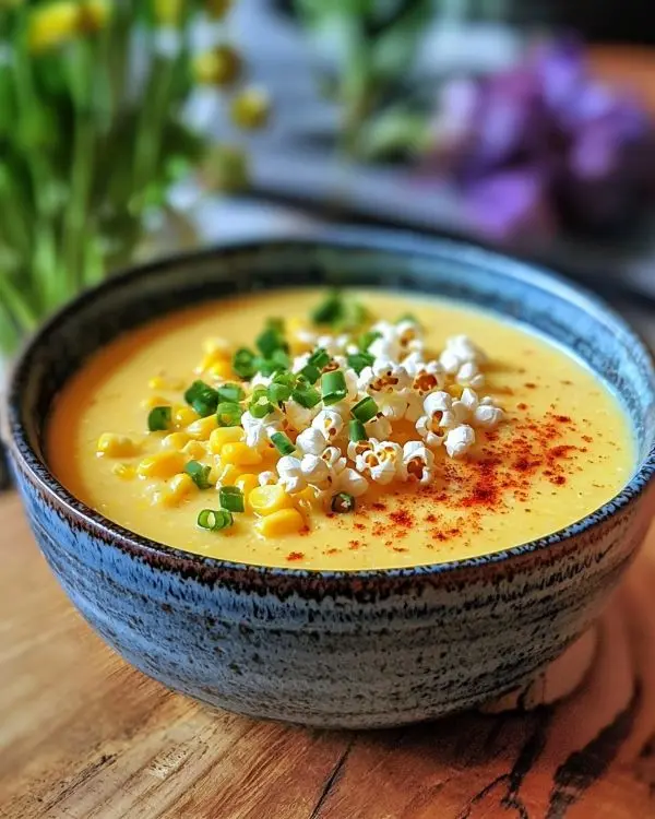 Velouté Glacé de Maïs Doux au Lait de Coco 3 Velouté Glacé de Maïs Doux au Lait de Coco, Popcorn au Paprika Fumé