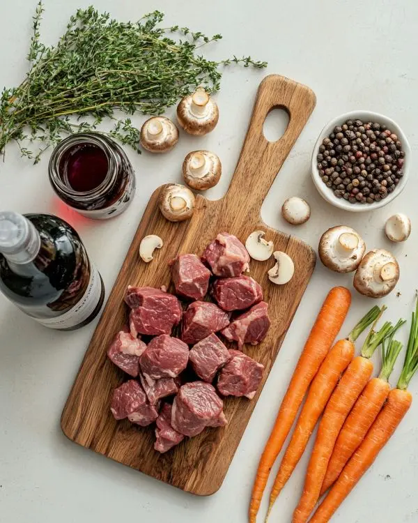 les ingrédients pour recette de boeuf bourguignon traditionnel