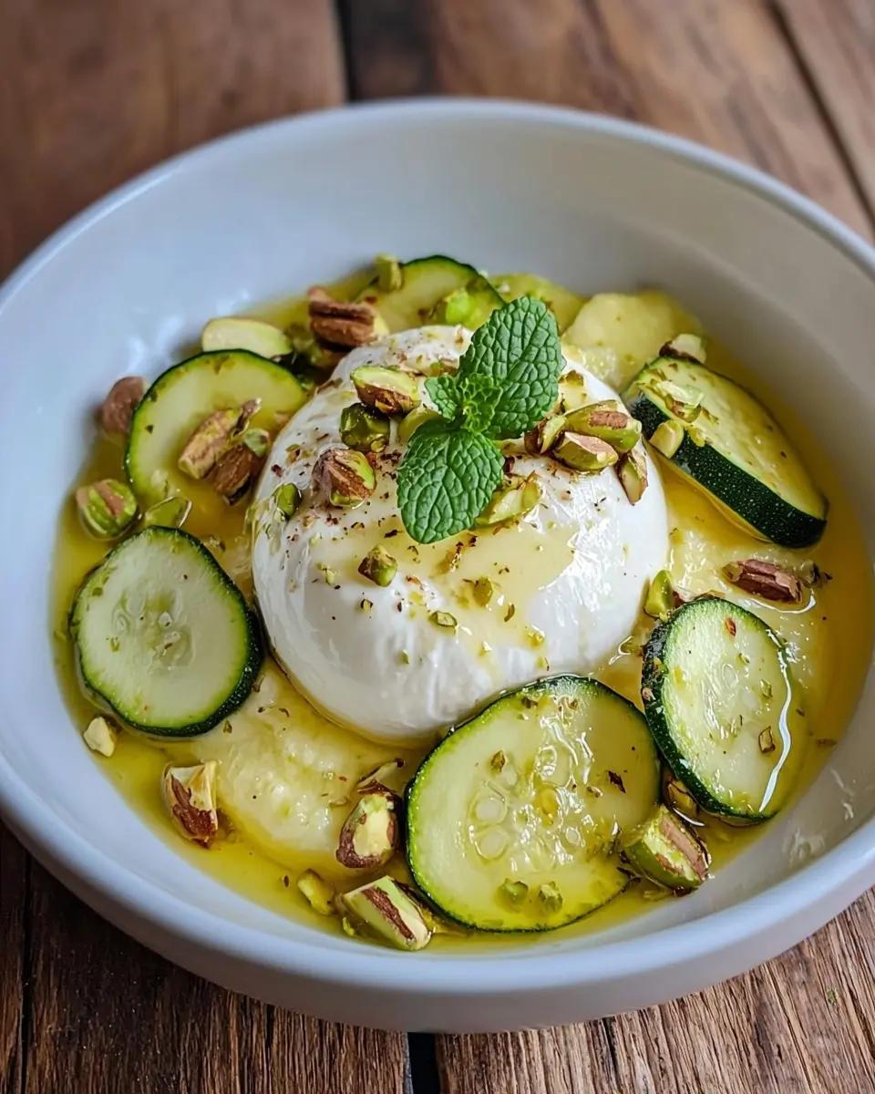 Burrata Crémeuse sur Gaspacho de Courgettes Jaunes 1 Burrata Crémeuse sur Gaspacho de Courgettes Jaunes
