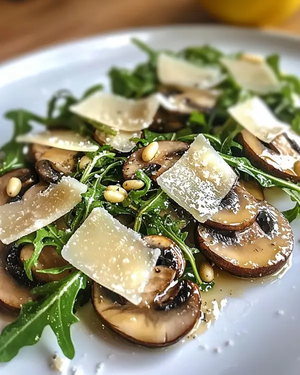 Carpaccio de Champignons de Paris Parfumé 4 Carpaccio de Champignons de Paris aux copeaux de parmesan et pesto de roquette