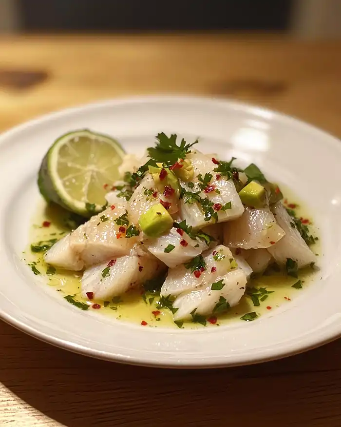 Ceviche de Daurade 3 Ceviche de Daurade au Lait de Coco-Yuzu, Avocat Brûlé & Huile de Coriandre