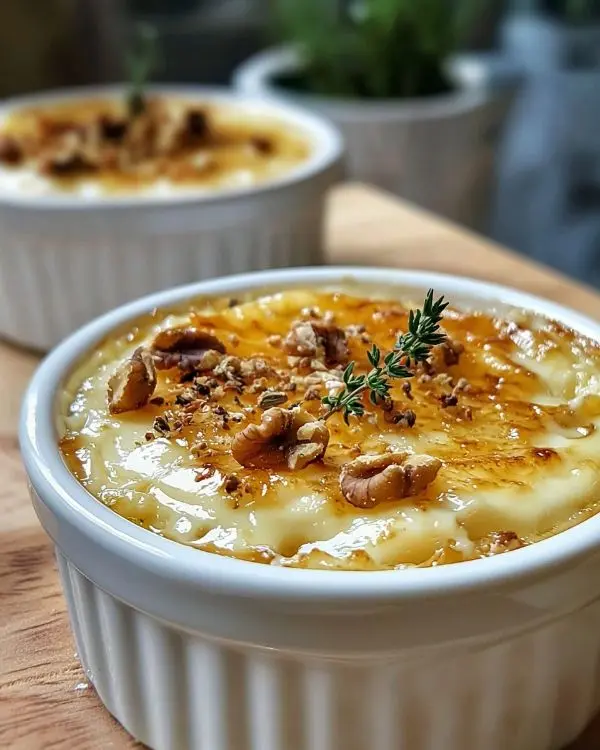 Crème Brûlée Salée au Chèvre Fondante 4 Crème Brûlée Salée au Chèvre, Miel de Thym & Noix