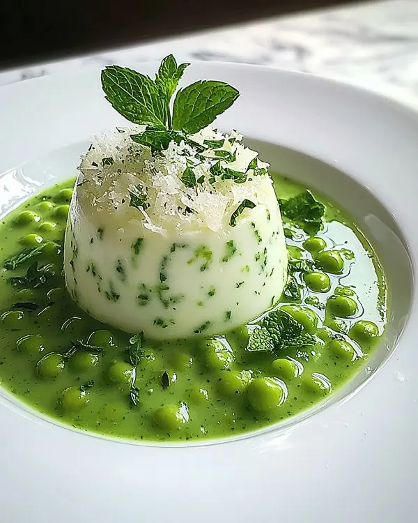 Île Flottante Salée au Parmesan 4 Île Flottante Salée au Parmesan sur Velouté Froid de Petits Pois à la Menthe