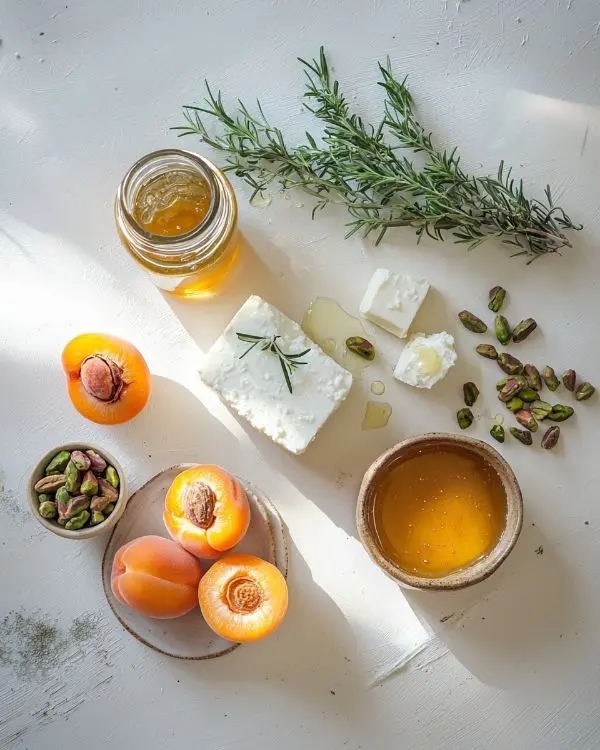 Abricots Rôtis au Romarin, Feta Fouettée & Pistaches Divins 2 Les ingrédients pour Abricots Rôtis au Romarin, Feta Fouettée & Pistaches