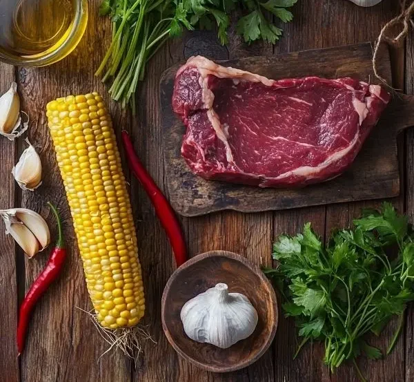 Tataki de Bœuf, Vinaigrette Chimichurri Frais et Maïs Grillé 2 Les ingrédients pour Tataki de Bœuf, Vinaigrette Chimichurri Frais et Maïs Grillé