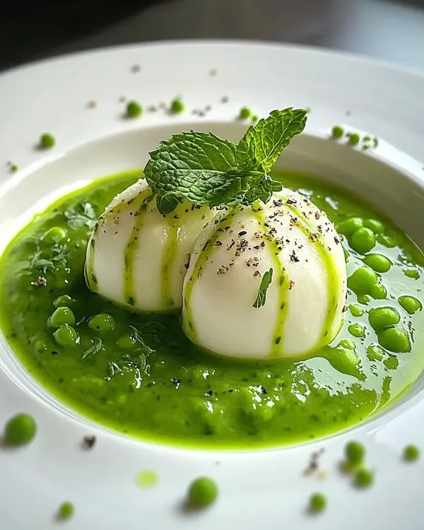 Île Flottante Salée au Parmesan 2 Recette Île Flottante Salée au Parmesan sur Velouté Froid de Petits Pois à la Menthe