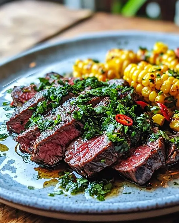 Tataki de Bœuf, Vinaigrette Chimichurri Frais et Maïs Grillé 4 Tataki de Bœuf, Vinaigrette Chimichurri Frais et Maïs Grillé