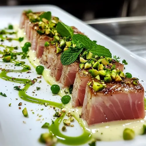 Tataki de Thon Soyeux 5 Tataki de Thon, Crème de Petits Pois & Pistaches