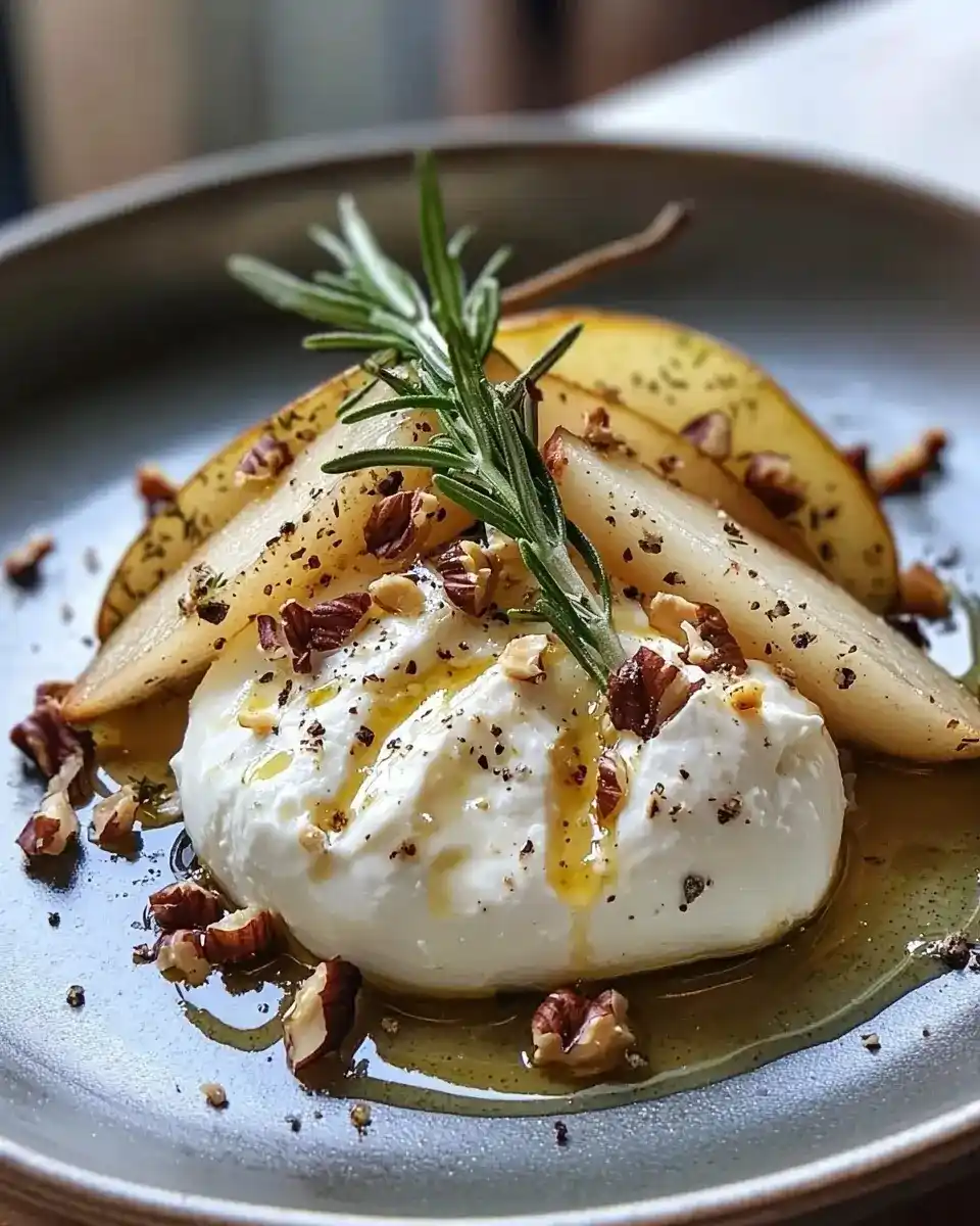 Burrata sur Poires Rôties au Miel & Romarin 1 Burrata sur Poires Rôties au Miel & Romarin