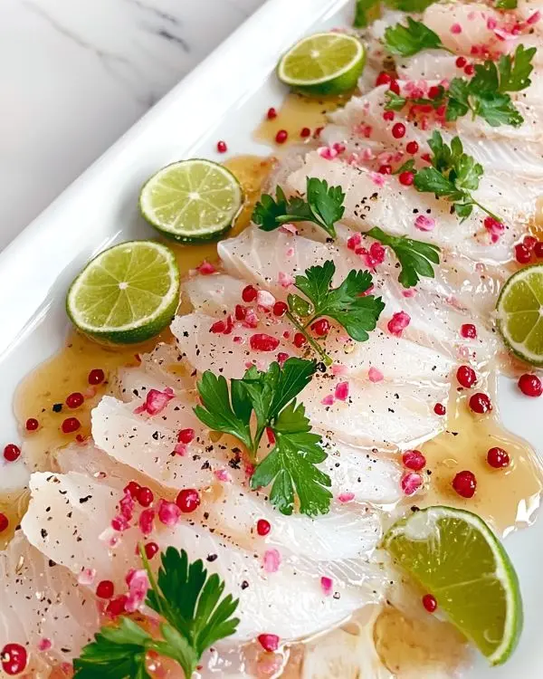 Carpaccio de Bar, Vinaigrette Litchi-Rose & Baies Roses 3 Carpaccio de Bar, Vinaigrette Litchi-Rose & Baies Roses
