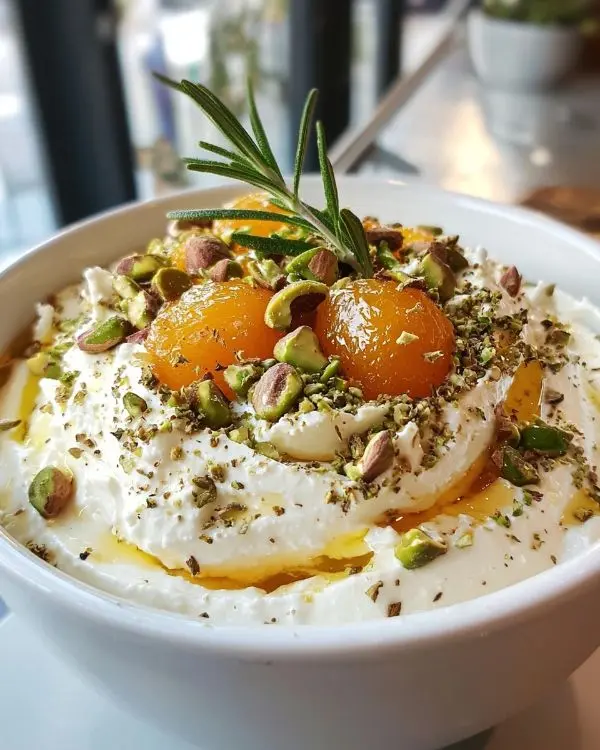Feta Fouettée à la Pistache, Abricots Rôtis 3 Feta Fouettée à la Pistache, Abricots Rôtis au Romarin & Miel