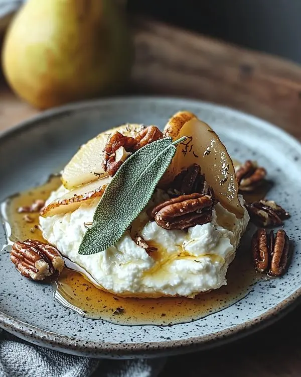 Feta Fouettée au Miel, Poires Rôties Envoûtantes 4 Feta Fouettée au Miel, Poires Rôties à la Sauge & Noix de Pécan Caramélisées