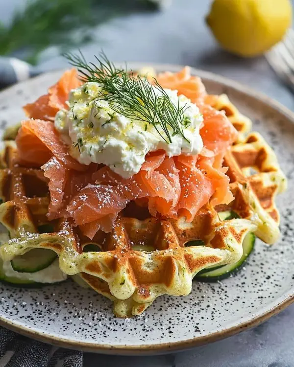 Gaufre de Courgette au Parmesan Raffinée 3 Gaufre de Courgette au Parmesan, Ricotta Fouettée au Citron & Saumon Fumé