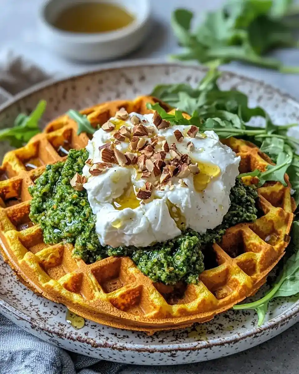 Gaufre de Patate Douce, Burrata, Pesto de Noisettes 1 Gaufre de Patate Douce