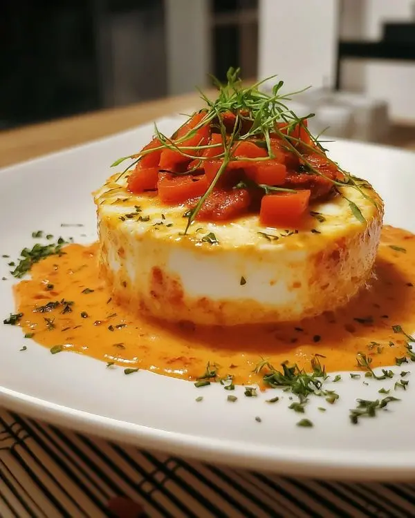 Île Flottante Salée au Chorizo sur Velouté Froid 3 Île Flottante Salée au Chorizo sur Velouté Froid de Poivrons Rouges