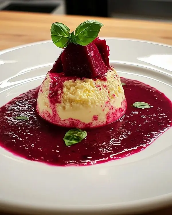 Île Flottante Salée au Parmesan sur Velouté Glacé 4 Île Flottante Salée au Parmesan sur Velouté Glacé de Betterave & Gingembre