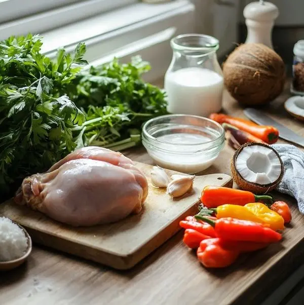 Poulet au Colombo Lait de Coco Parfumé 2 Les ingrédients pour Poulet au colombo lait de coco